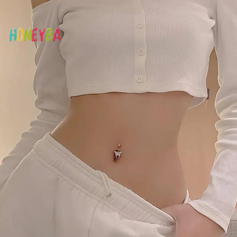 < Honeyba > Nhẫn Nút Bụng Trái Tim Gợi Cảm Cá Tính Dành Cho Nữ Bé Gái Pha Lê Zircon Bụng Rốn Nhẫn Cơ Thể Trang Sức Khuyên