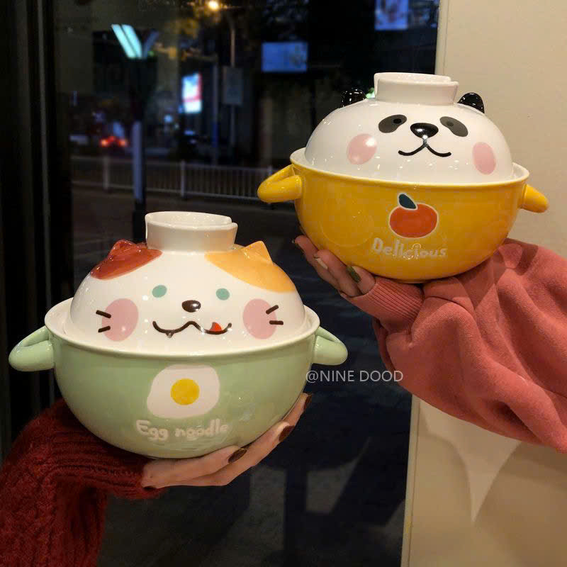 Tô Sứ Úp Mỳ Hình Con Vật Cute - Bát Ăn Mỳ Tôm 700ml 2 Công Dụng Gốm Sứ Cao Cấp