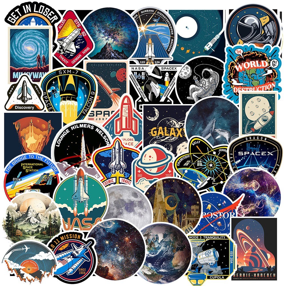 Combo 50 Sticker Vintage Galaxy chống nước sticker dán laptop, điện thoại, đàn guitar, mũ bảo hiểm, vali - GÌ CŨNG IN