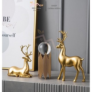 Cặp Hươu và pha Lê chéo Myd.23 mang tài lộc decor nội thất kệ tủ quà tặng khai trương Tân gia