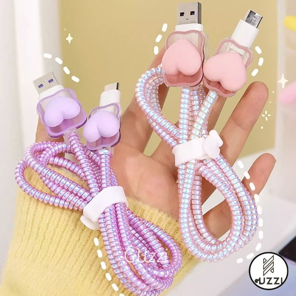 Giá rẻ Vỏ Bọc Bảo Vệ Dây Cáp Sạc Cổng usb Loại c Họa Tiết Trái Tim Viền Lượn Sóng Cho apple 18 20w Ốp