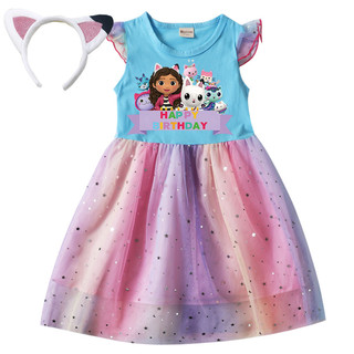 Váy bé gái mùa hè Gabby 's Dollhouse Mũ nón miễn phí 9037
