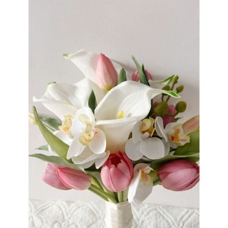 Bó hoa cưới, hoa chụp ảnh cô dâu CEVERIA Rum, lan và tulip chất liệu cao su