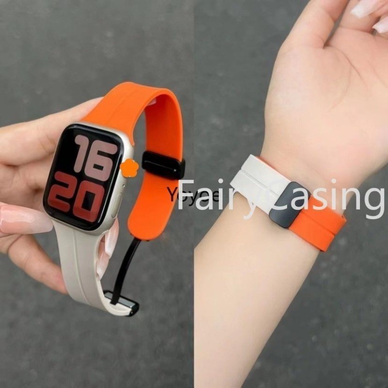 Dây đeo silicon từ tính cho Apple watch ultra 2 49mm series 9 45mm 41mm 7 8 9 SE 6 2 3 44mm 40mm 42mm 44mm Vòng đeo tay Apple watch ultra band