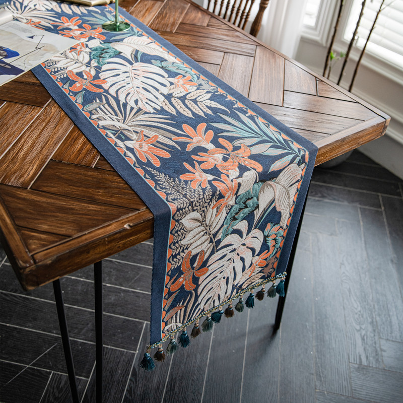 American Retro Table Runner Sợi nhuộm Jacquard Table Runner Khăn trải bàn bằng vải Polyester gia dụng