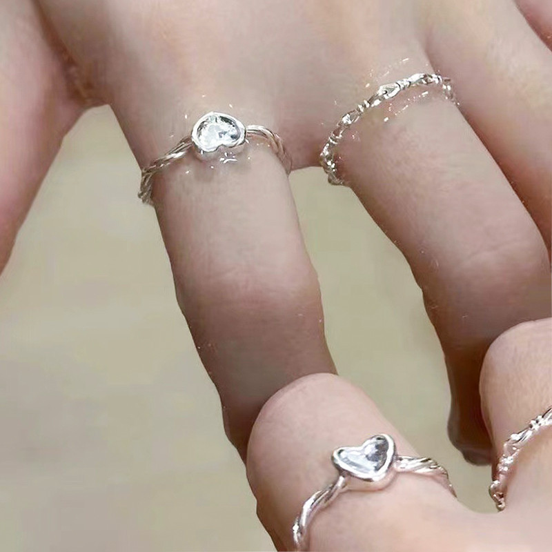 Nhẫn Trái Tim Dệt Xoắn Ins Hàn Quốc - Nhẫn Zircon Có Thể Điều Chỉnh, Kẻ Sọc, Nhẫn Mỏng Mịn - Nhẫn Mở Tối Giản - Dành Cho Nữ Và Nam - Phụ Kiện Trang Sức Cá Tính Thời Trang
