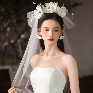 1 bộ mũ và bông tai đám cưới cô dâu, phụ kiện tóc ngoài trời tươi mát
