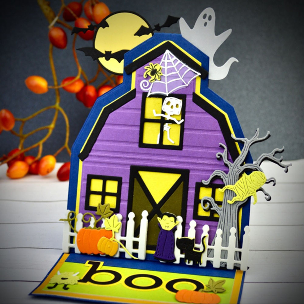 16 Loại Halloween Series Kim Loại Thép Carbon Khắc Khuôn DIY Thêu Sò Giấy Thủ Công Cắt Dập Nổi Bản Mẫu
