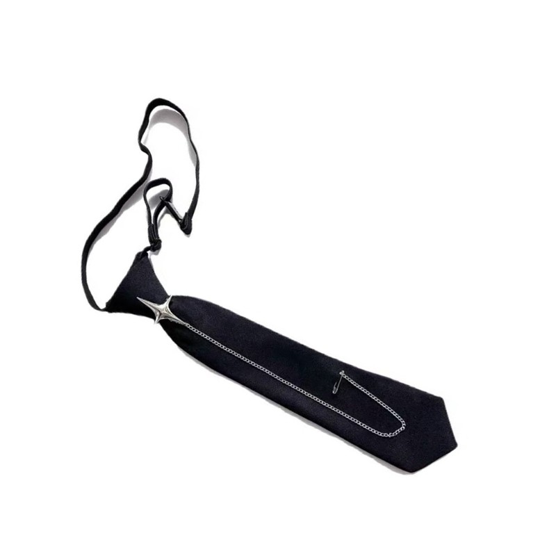 YOI Unisex Crosses Pin Chain Cà Vạt Đen Tuyên Bố Thời Trang Phụ Kiện Cho Đồng Phục Đi Học Và Trang Phục Giải Trí Dây Buộc Trước