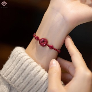 Pcwkkef Handmade May Mắn Cinnabar Dây Đỏ Ping Khóa Hạt Vòng Tay Dành Cho Nữ Vintage Phong Cách Trung Hoa Vòng Tay Trang Sức Quà Tặng Sinh Nhật Mới