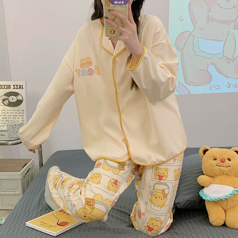Bộ đồ ngủ gấu Winnie the Pooh 2025 Bộ đồ ngủ dài tay dành cho nữ Cardigan dài tay Phần mỏng mới của trang phục gia đình đáng yêu [BL]