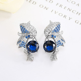 Châu Âu Mỹ ins Phong Cách Mới Đính Kim Cương Đỏ Corundum Xanh Spinel Bông Tai Nữ