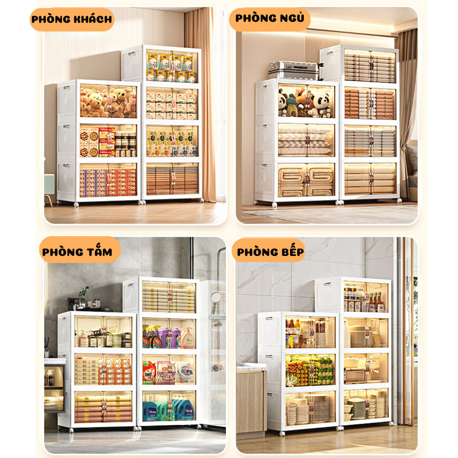 [SIÊU LỚN 80CM]Tủ Nhựa Gấp Gọn, Cửa Hút Nam Châm FullScreen Enoda Home Có Bánh Xe Di Chuyển Tiện Lợi TUN058