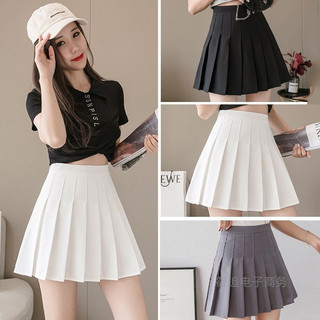 Váy xếp ly eo cao ngắn nữ phong cách Preppy Hàn Quốc kẻ sọc màu trơn chống chói