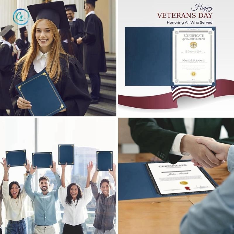 Hộp đựng chứng chỉ, Hộp đựng bằng tốt nghiệp, Vỏ giấy chứng nhận có viền lá vàng cho kích thước chữ cái 8,5x11 Inch