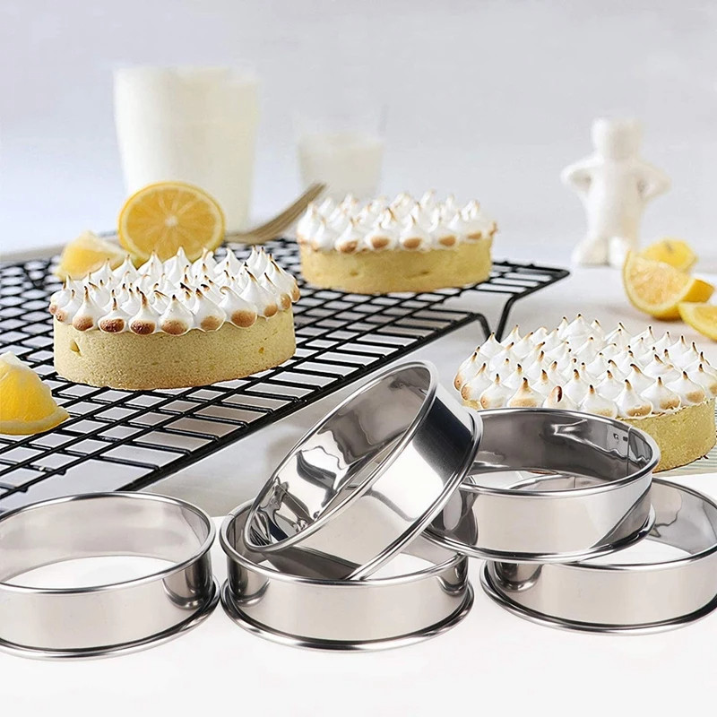 Khuôn làm bánh - Khuôn nướng bánh tròn bằng thép không gỉ 8 / 10CM - Vòng bánh Mousse cạnh cán đôi - Bánh quy, Món tráng miệng, Khuôn cắt trái cây - Dụng cụ làm bánh - Vòng làm đầy chanh