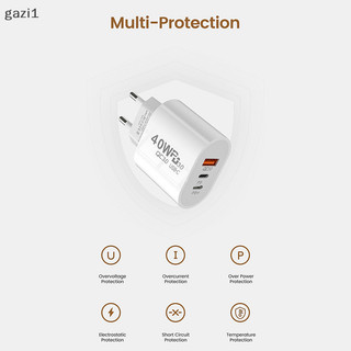 [gazi1] Bộ sạc USB C 40W Bộ sạc điện thoại di động 3 cổng Loại C Bộ sạc nguồn PD cho QC3.0 Boutique