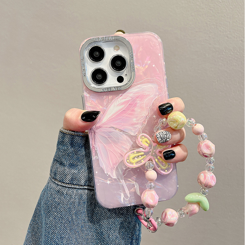 Dành cho iPhone X XS XR XS Max 11 Pro Max 14 Pro Max 14 plus Họa tiết bướm thời trang có dây chuyền Vỏ điện thoại cho iPhone 15 12 13 14 Pro Max 15Plus Ốp lưng chống sốc IMD mềm