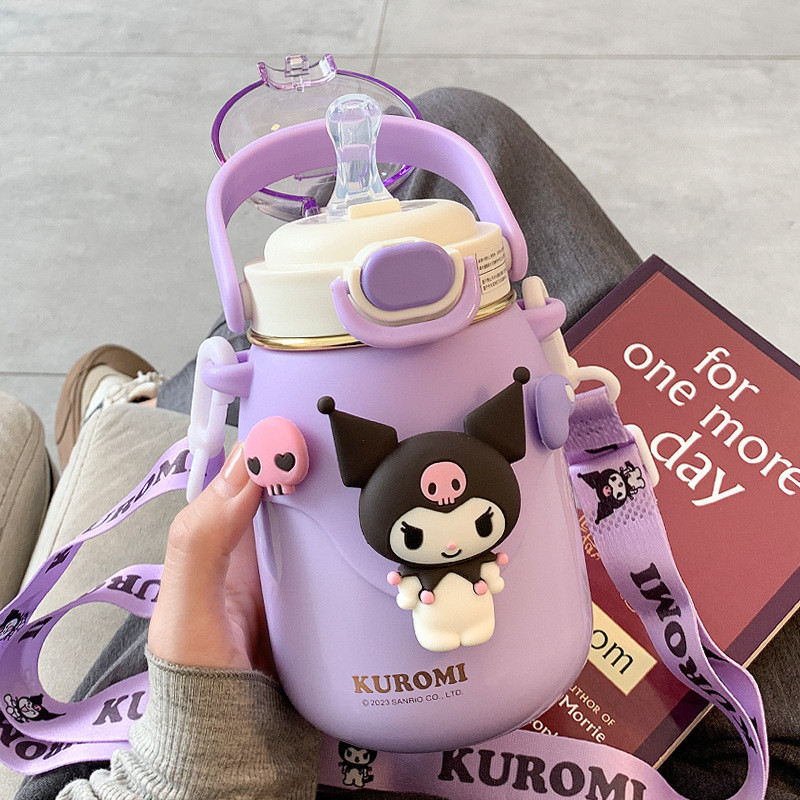Bình Nước Giữ Nhiệt Sanrio Kuromi 700ML INOX 316 - Bình Giữ Nhiệt Nhân Vật Hoạt Hình Trẻ Em Có Ống Hút Tặng Kèm Sticker