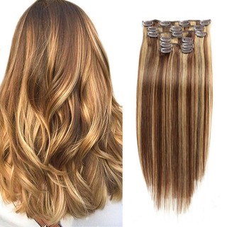Set 6 Kẹp Tóc Giả Thẳng Dài Nhiều Màu Sắc Phong Cách Âu Mỹ, Tóc Giả Nửa Đầu Kẹp Phím HaminStore