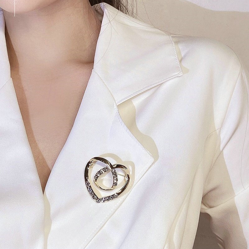 Trâm cài pha lê ngọc trai - Khóa khăn quàng cổ áo - Kim cương giả, Hình trái tim, Có thể điều chỉnh, Kẹp vòng kim loại - Vòng cố định thắt lưng vải - Khóa khăn quàng cổ