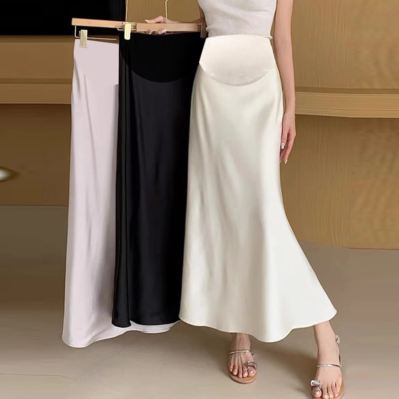 Váy Bà Bầu 2024 Phong Cách Mới Pháp Retro Satin Bánh Mì Mông Ôm Hơn Nhìn Đuôi Cá Váy Dài Bà Bầu Đáy