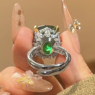 Châu Âu Mỹ ins Phong Cách Mới Màu Hồng Dính Ngọc Lục Bảo Nhiều Màu Sắc Kho Báu Mở Nhẫn Nữ