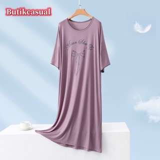 Phụ Nữ bit cotton Váy Ngủ Mùa Hè 2025 Mới Thoải Mái In plus size Đầm Tay Ngắn Rời Vừa Dài Bộ Đồ Ngủ