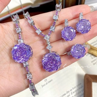 Châu Âu Mỹ ins Phong Cách Mới Hình Bát Giác Thiên Niên Kỷ Hoa Hồng Cắt Tím Kim Cương Màu Kim Cương Phù Hợp Với Nữ