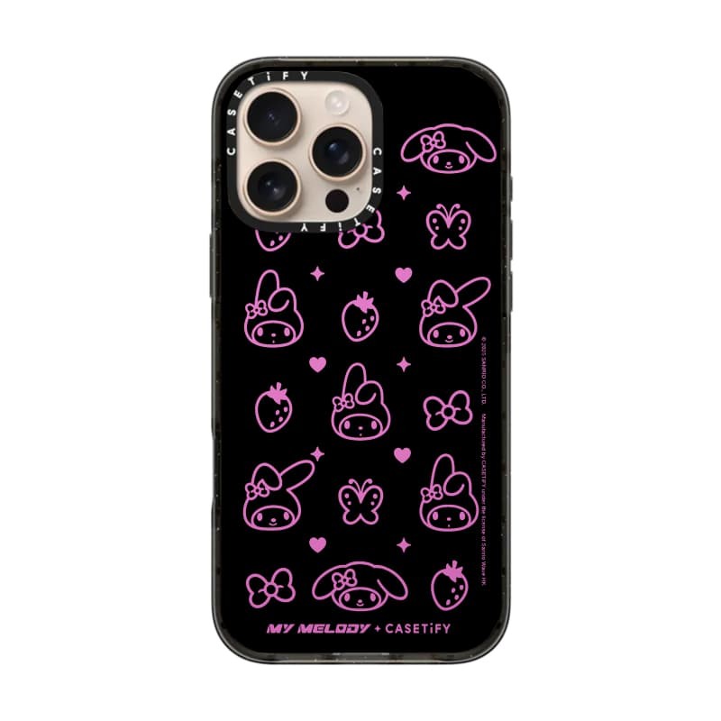 CASETiFY X My Melody Monogram Case Black Edge Peach Haze Cotton Candy Collection Color Clear Hard Case Impact Case cho Apple IPhone 12 13 14 15 16 Pro Max Plus có hộp