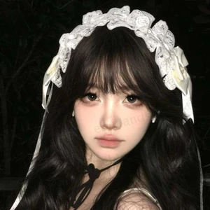 EBINLANDS Tai Mèo Băng Đô, Nơ Gothic Quấn Đầu, Cosplay Ren Mũ Phụ Kiện Tóc