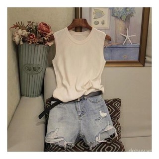 quần áo mùa hè nữ camisole áo lụa sát nách Áo vest mới cho phụ nữ, mặc ngoài, mặc trong, dáng ôm, màu sắc đồng nhất, cổ tròn, không tay, giảm cân, đa năng, kích thước lớn, đáy mỏng.