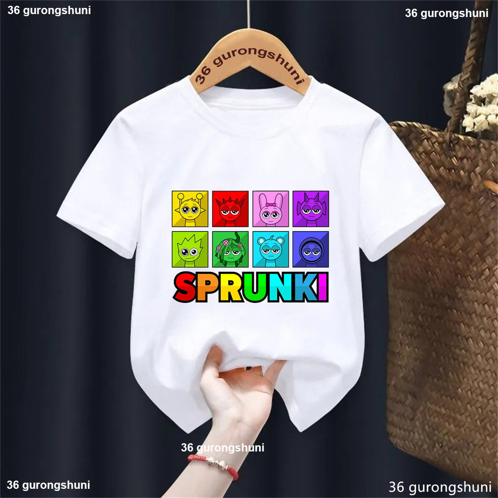 2025 New Cầu Vồng Sprunki Trò Chơi Âm Nhạc Đồ Họa In T-Shirt Kawaii Trẻ em' Mùa Hè Hàng Đầu