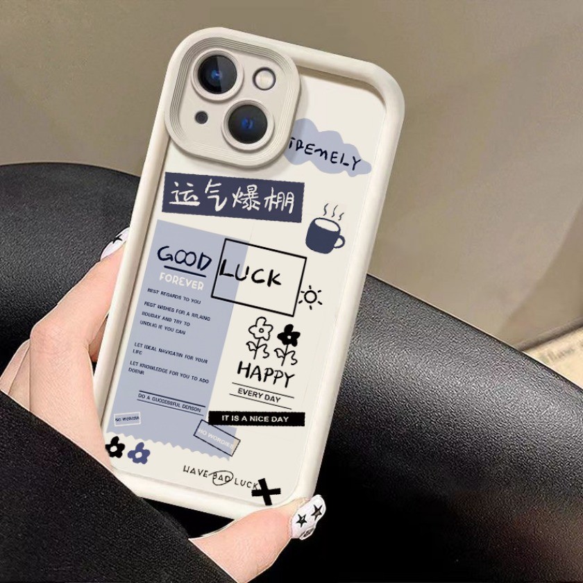 Ins Văn Bản Miếng Dán Nhãn Họa Tiết Ốp Lưng Điện Thoại Samsung S25 Plus S25 Ultra A16 A26 A36 M55 M54 M51 M34 M35 Đôi Mắt Thiên Thần Chống Sốc Bìa Mềm