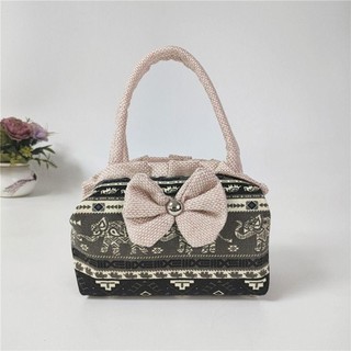 Túi xách Mini WOAY Bow, Tote mua sắm thông thường dưới cánh tay, Túi đựng vải Cotton in hình dung tích lớn dành cho nữ