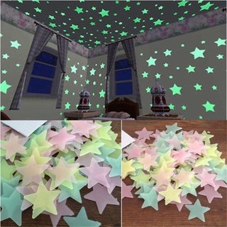 INENK 100 Cái / bộ Decal Dạ Quang, Ngôi Sao Nhiều Màu Sắc Phát Sáng Trong Bóng Tối Dạ Quang Dán Tường, Trang Trí Mầm Non DIY Dán Nghệ Thuật Treo Tường Trẻ Em Trang Trí Phòng Bé