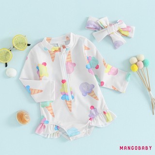 Mg-baby Girls Bikini Đồ bơi đi biển In hoa / Kem dài tay có khóa kéo lên Bộ đồ tắm