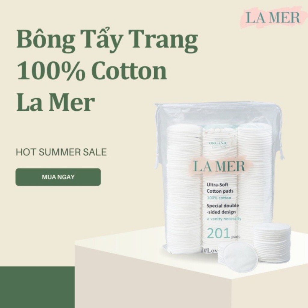 Bông Tẩy Trang 100% sợi Cotton LA MER  201 Miếng Lau Chính Hãng FACE MASK. STORE