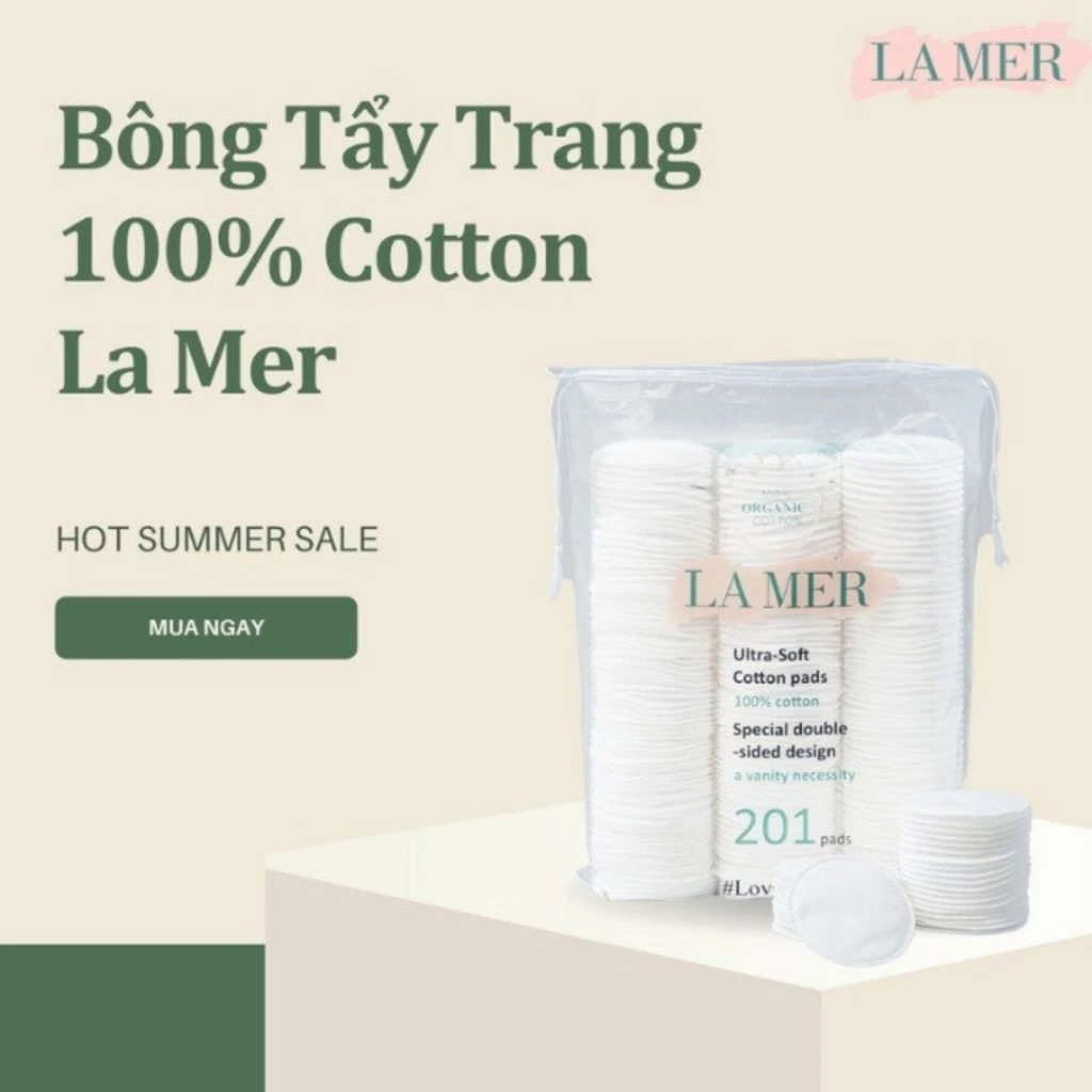 Bông Tẩy Trang 100% sợi Cotton LA MER 201 Miếng Lau Chính Hãng FACE MASK. STORE