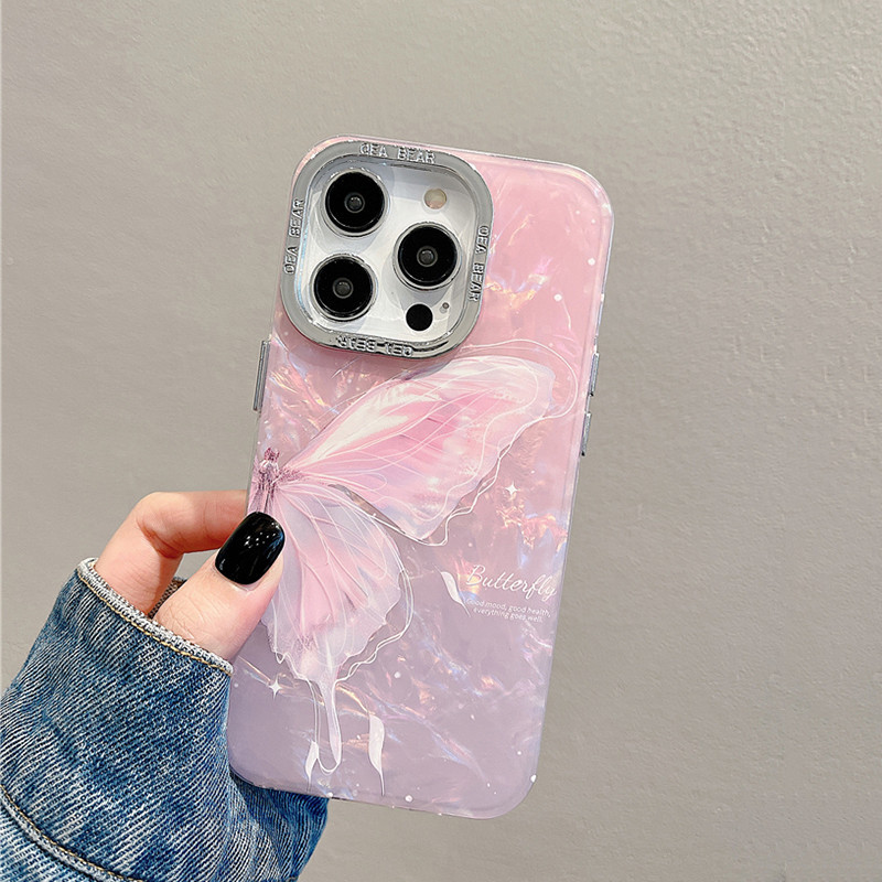 Dành cho iPhone X XS XR XS Max 11 Pro Max 14 Pro Max 14 plus Họa tiết bướm thời trang có dây chuyền Vỏ điện thoại cho iPhone 15 12 13 14 Pro Max 15Plus Ốp lưng chống sốc IMD mềm