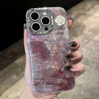 Ốp điện thoại hoa trà ba chiều màu đỏ rượu vang cho iPhone15 14 13 12 11 Pro MAX IXS MAX XR XS Bảo vệ camera mạ điện chống sốc sang trọng Ốp lưng cứng