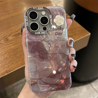 Ốp điện thoại hoa trà ba chiều màu đỏ rượu vang cho iPhone15 14 13 12 11 Pro MAX IXS MAX XR XS Bảo vệ camera mạ điện chống sốc sang trọng Ốp lưng cứng
