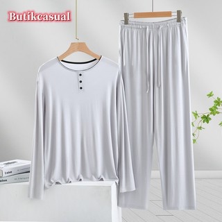 Bộ đồ ngủ nam modal nam dài tay nút quần áo ngủ mùa xuân 2025 mới plus size 2 bộ đồ