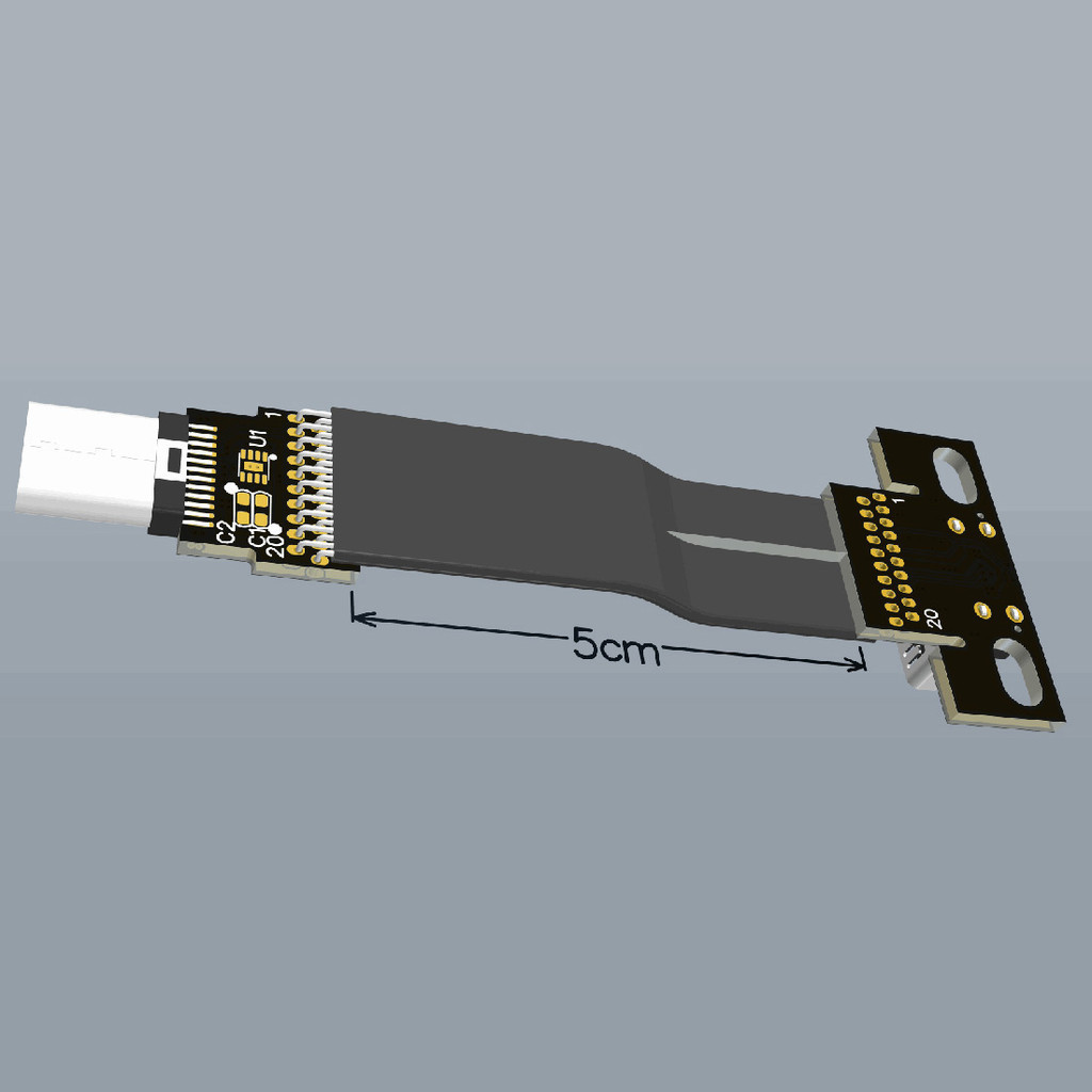 Jmt USB3.2 GEN2x2 Type C Sang Type C Riser Adapter 20G / bps USB 3.2 FPC Ribbon Cáp phẳng Lên / Xuống Góc Đầu nối USB-C