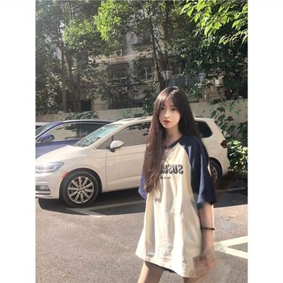 Áo thun ngắn tay raglan phối màu phong cách áo thun nửa tay dáng rộng