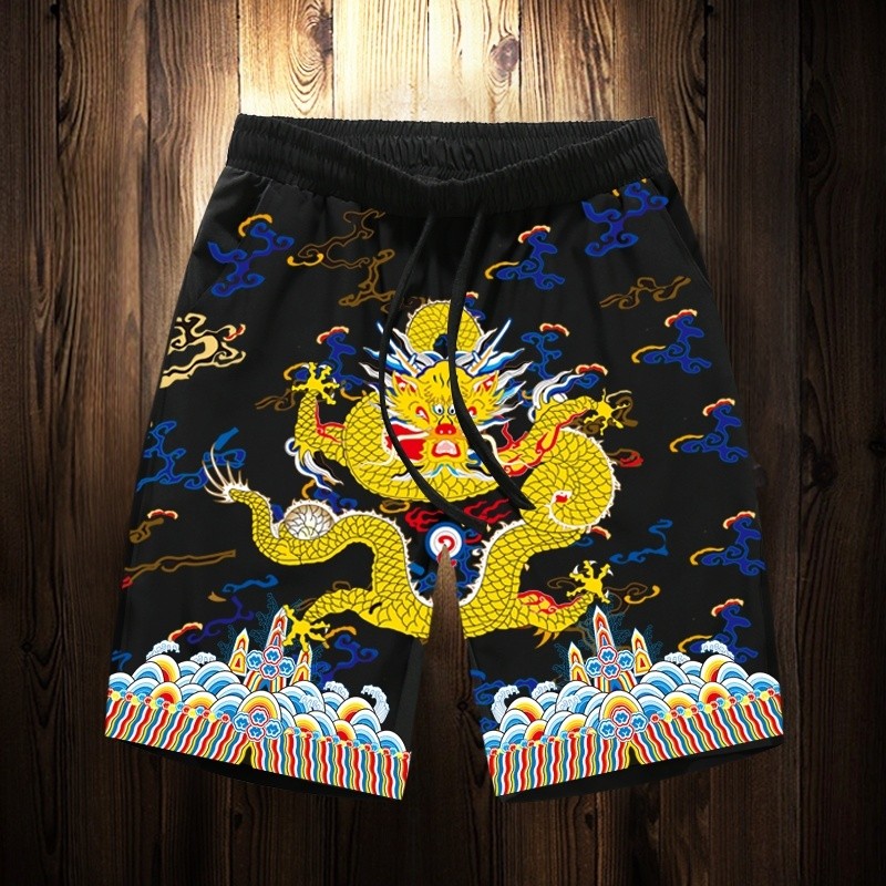 Quần short nam rộng rãi mát mẻ kích thước lớn quần thường ngày phong cách Trung Quốc in hình rồng mới mùa hè thoáng khí nhanh khô