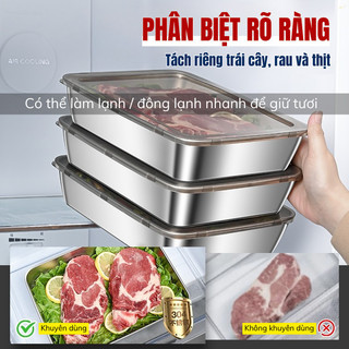 Khay Inox Đựng Thực Phẩm Bunnies House - Hộp Inox 304 Có Nắp Đậy Kín, Chữ Nhật Size Lớn