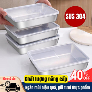 Khay Inox Đựng Thực Phẩm Bunnies House - Hộp Inox 304 Có Nắp Đậy Kín, Hình Chữ Nhật, Kích Thước Lớn