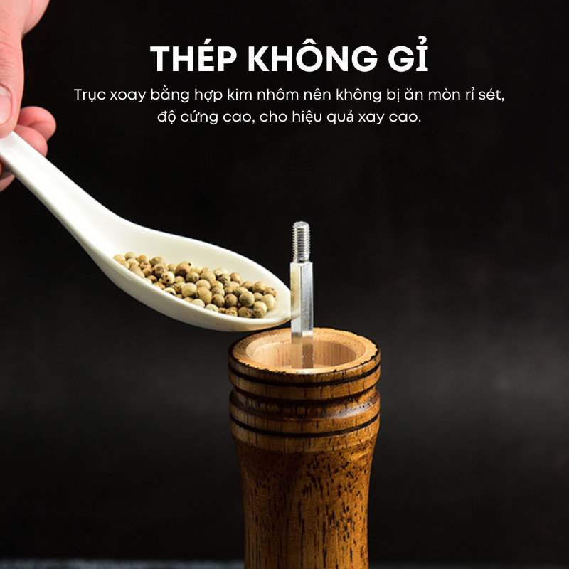Dụng Cụ Xay Tiêu Cầm Tay Bằng Gỗ Sồi Tự Nhiên Cao Cấp - Lọ Xay Hạt Tiêu, Muối Hồng Để Bàn Cho Gia Đình, Nhà Hàng| 243