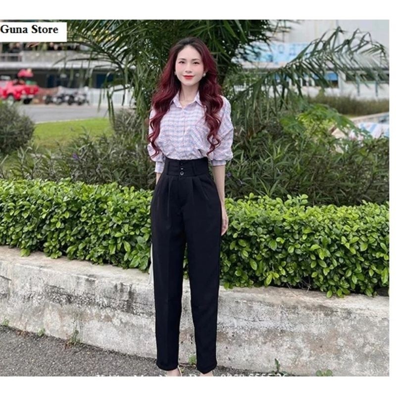 Quần tây nữ Baggy cạp cao bản to 3 cúc  mặc đi làm công sở đi học
